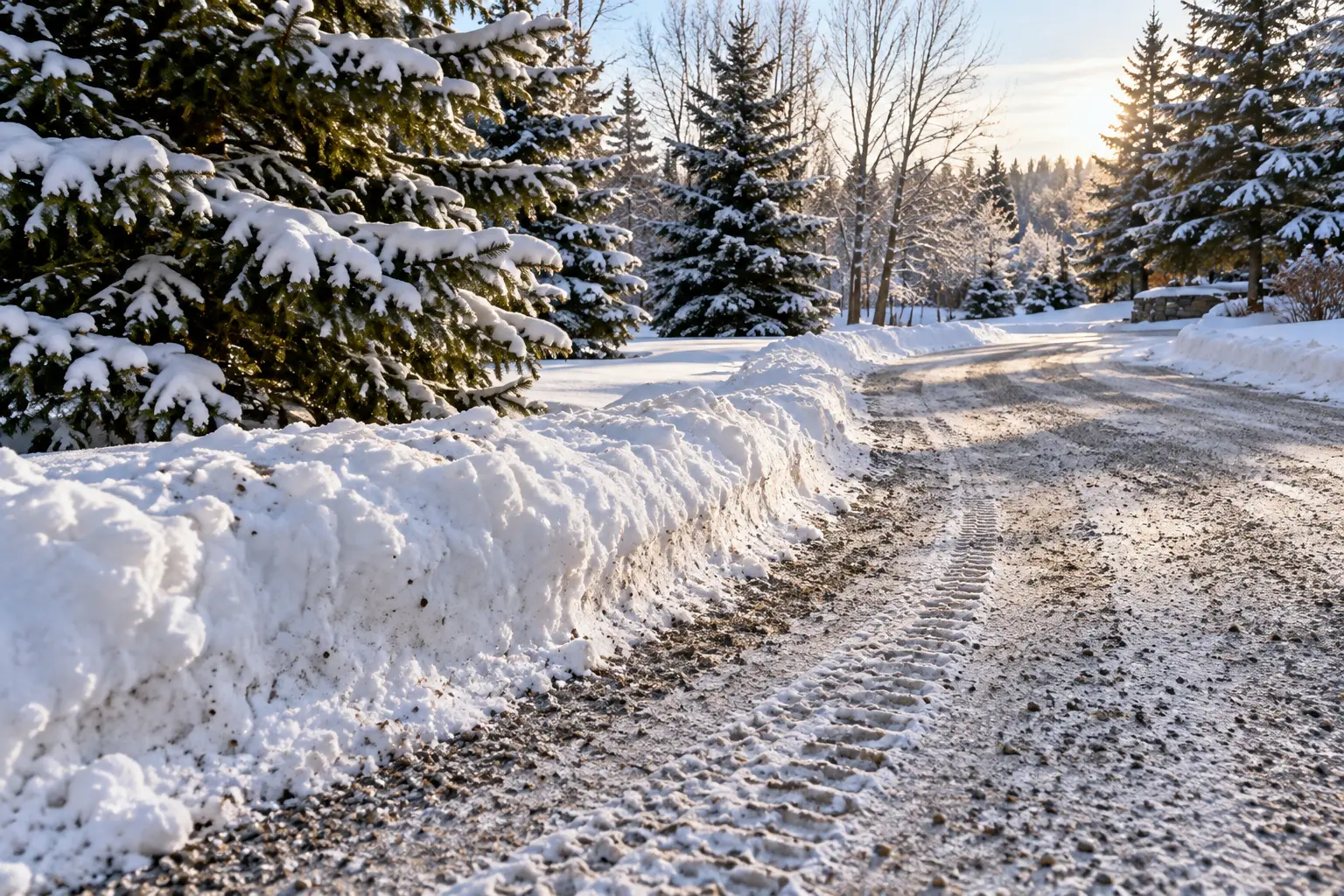 Illustration of a cleared and sanded winter driveway
